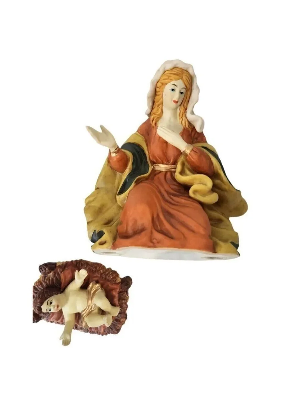 Hand Painted Porcelain Nativity Set 3 Piece Mary Joseph and Baby Jesus Figurines